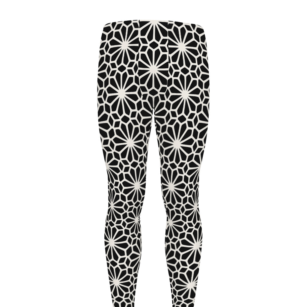 Black And White Geometric Floral Print Men's leggings