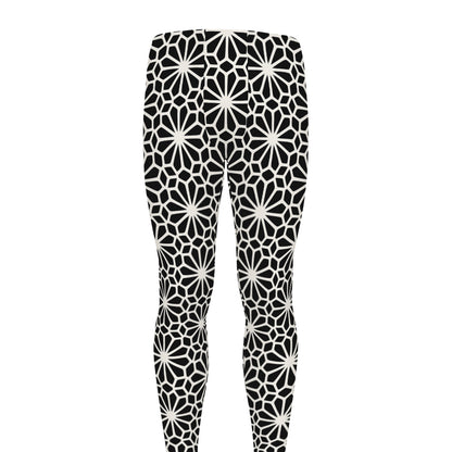 Black And White Geometric Floral Print Men's leggings