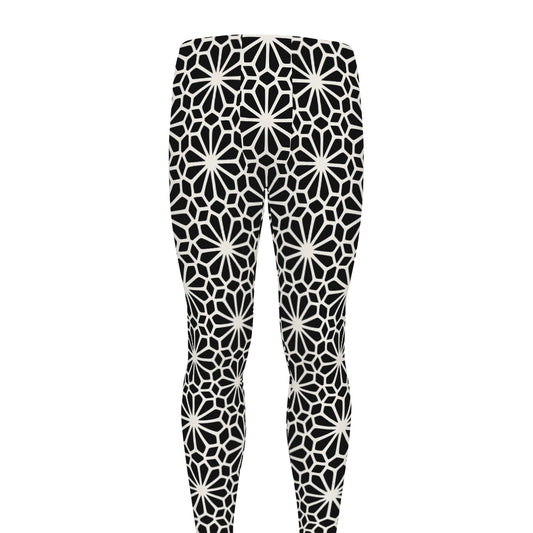 Black And White Geometric Floral Print Men's leggings