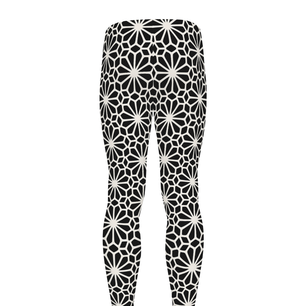 Black And White Geometric Floral Print Men's leggings