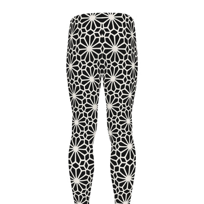 Black And White Geometric Floral Print Men's leggings