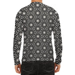 Black And White Geometric Floral Print Men's Long Sleeve Rash Guard