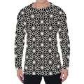 Black And White Geometric Floral Print Men's Long Sleeve T-Shirt