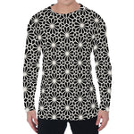 Black And White Geometric Floral Print Men's Long Sleeve T-Shirt