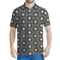 Black And White Geometric Floral Print Men's Polo Shirt