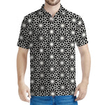 Black And White Geometric Floral Print Men's Polo Shirt