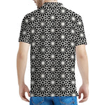 Black And White Geometric Floral Print Men's Polo Shirt