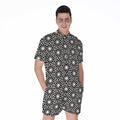 Black And White Geometric Floral Print Men's Romper