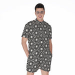 Black And White Geometric Floral Print Men's Rompers