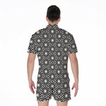 Black And White Geometric Floral Print Men's Rompers