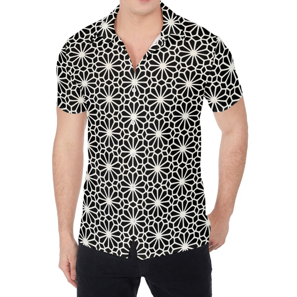 Black And White Geometric Floral Print Men's Shirt