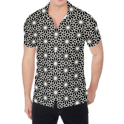 Black And White Geometric Floral Print Men's Shirt