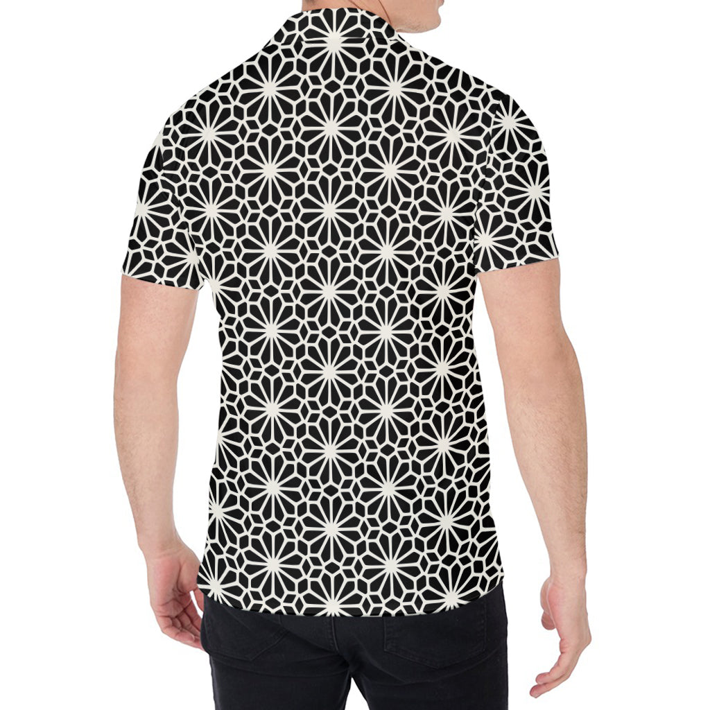 Black And White Geometric Floral Print Men's Shirt