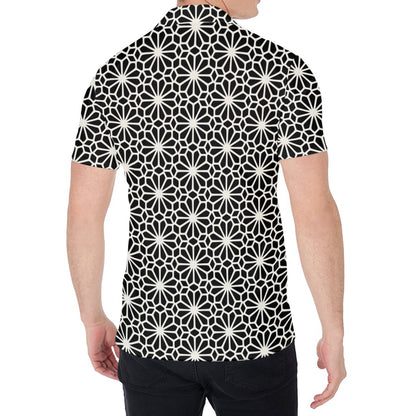 Black And White Geometric Floral Print Men's Shirt