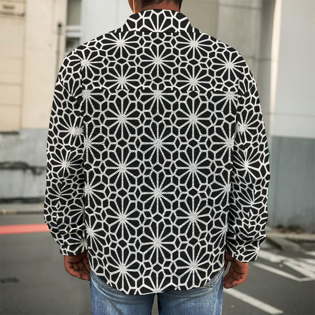 Black And White Geometric Floral Print Men's Shirt Jacket