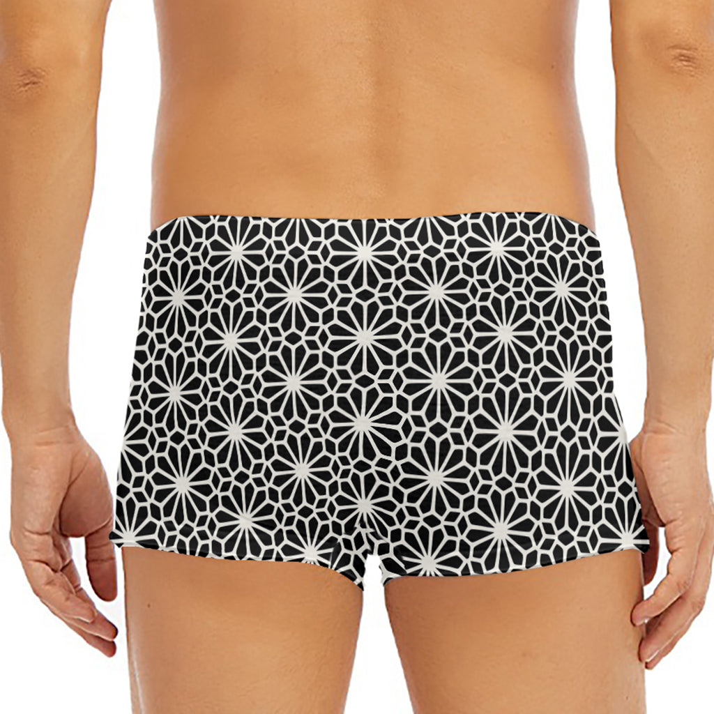 Black And White Geometric Floral Print Men's Short Boxer Briefs