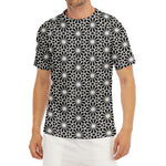 Black And White Geometric Floral Print Men's Short Sleeve Rash Guard