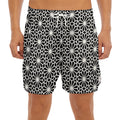 Black And White Geometric Floral Print Men's Split Running Shorts
