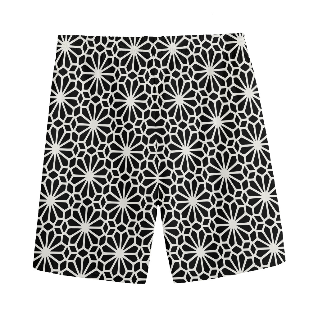 Black And White Geometric Floral Print Men's Sports Shorts