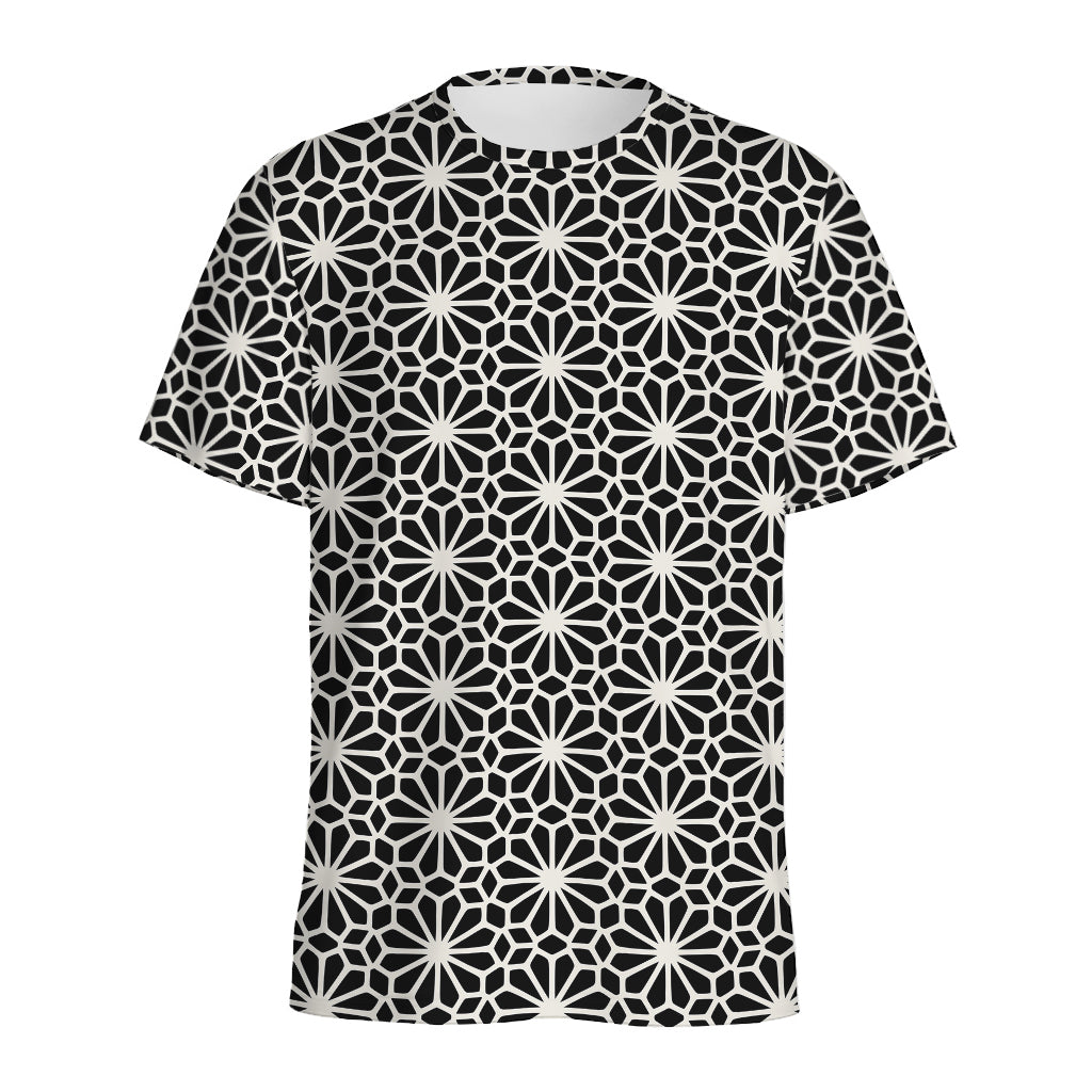 Black And White Geometric Floral Print Men's Sports T-Shirt