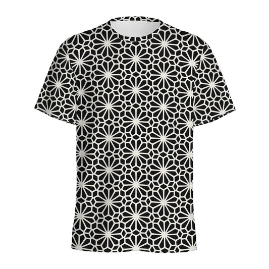 Black And White Geometric Floral Print Men's Sports T-Shirt