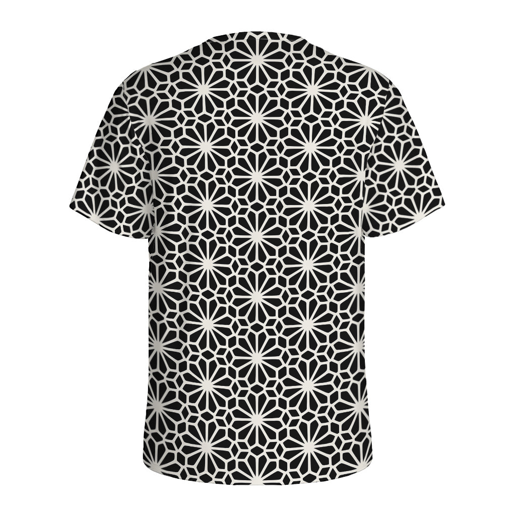 Black And White Geometric Floral Print Men's Sports T-Shirt