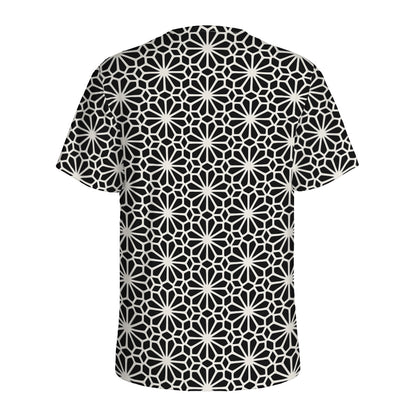Black And White Geometric Floral Print Men's Sports T-Shirt