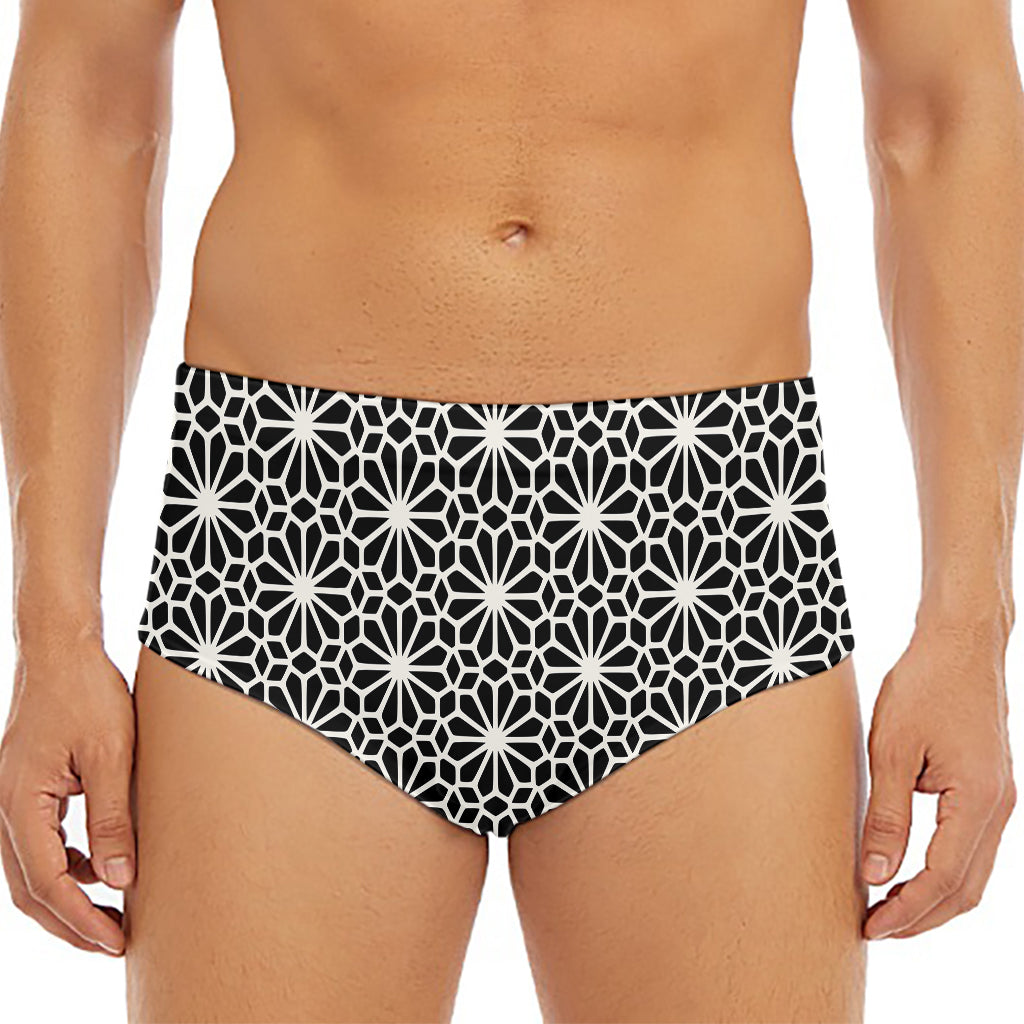 Black And White Geometric Floral Print Men's Triangle Swim Briefs