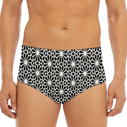 Black And White Geometric Floral Print Men's Triangle Swim Briefs