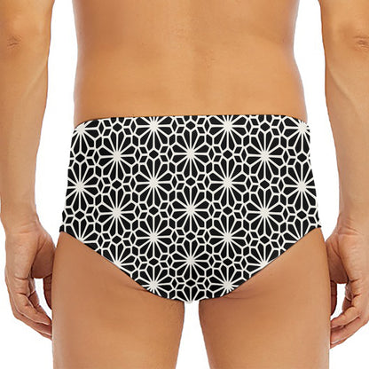 Black And White Geometric Floral Print Men's Triangle Swim Briefs