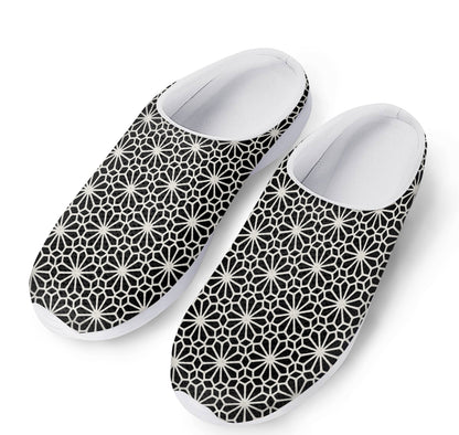 Black And White Geometric Floral Print Mesh Casual Shoes