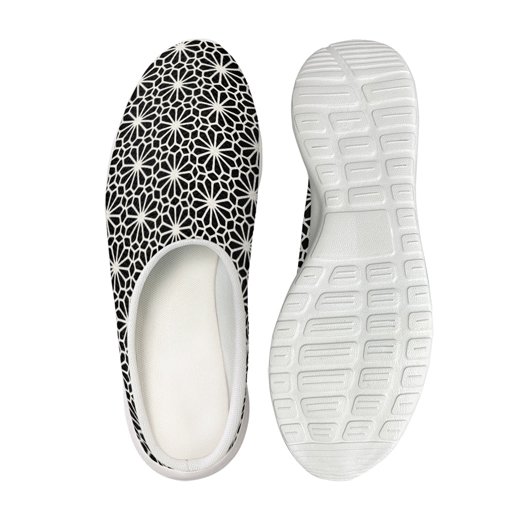 Black And White Geometric Floral Print Mesh Casual Shoes