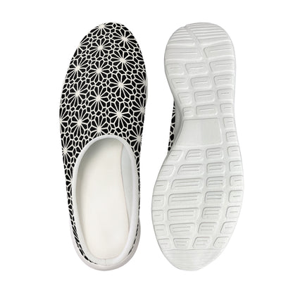 Black And White Geometric Floral Print Mesh Casual Shoes