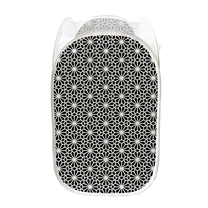 Black And White Geometric Floral Print Mesh Laundry Hamper