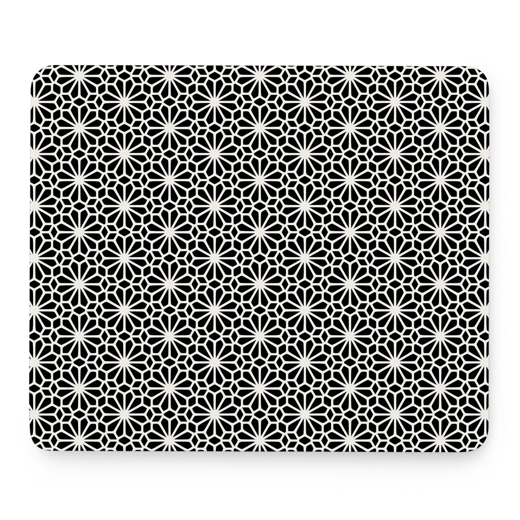 Black And White Geometric Floral Print Mouse Pad