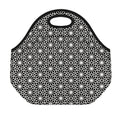 Black And White Geometric Floral Print Neoprene Lunch Bag