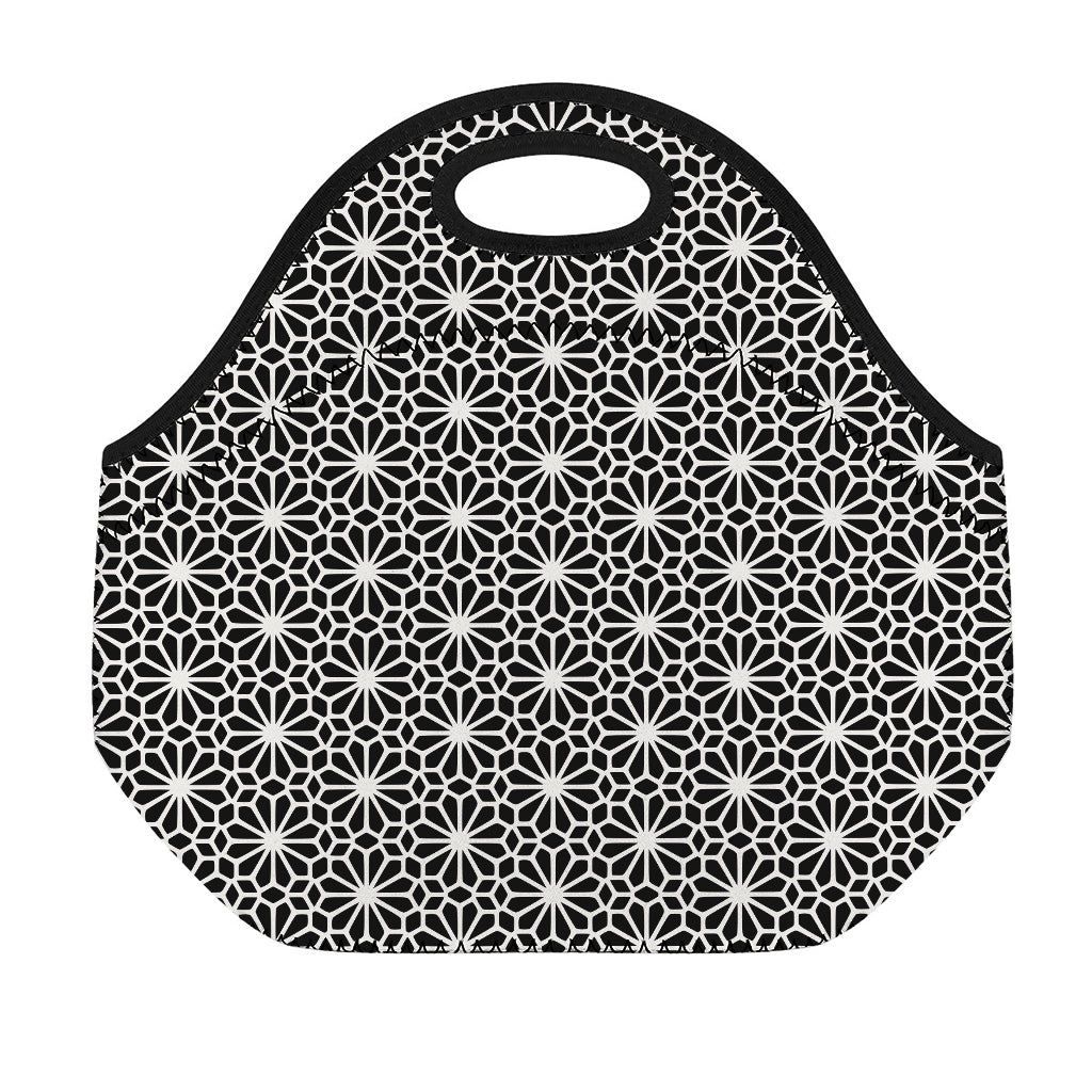 Black And White Geometric Floral Print Neoprene Lunch Bag