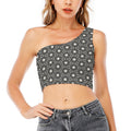 Black And White Geometric Floral Print One Shoulder Crop Top