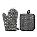 Black And White Geometric Floral Print Oven Mitt And Pot Holder Set