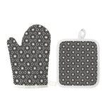 Black And White Geometric Floral Print Oven Mitt And Pot Holder Set