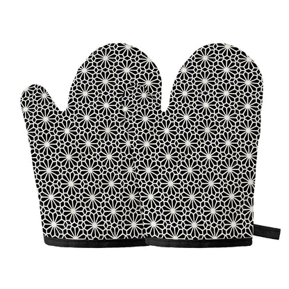 Black And White Geometric Floral Print Oven Mitts