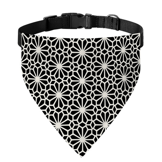 Black And White Geometric Floral Print Over The Collar Dog Bandana