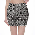 Black And White Geometric Floral Print Pencil Mini Skirt