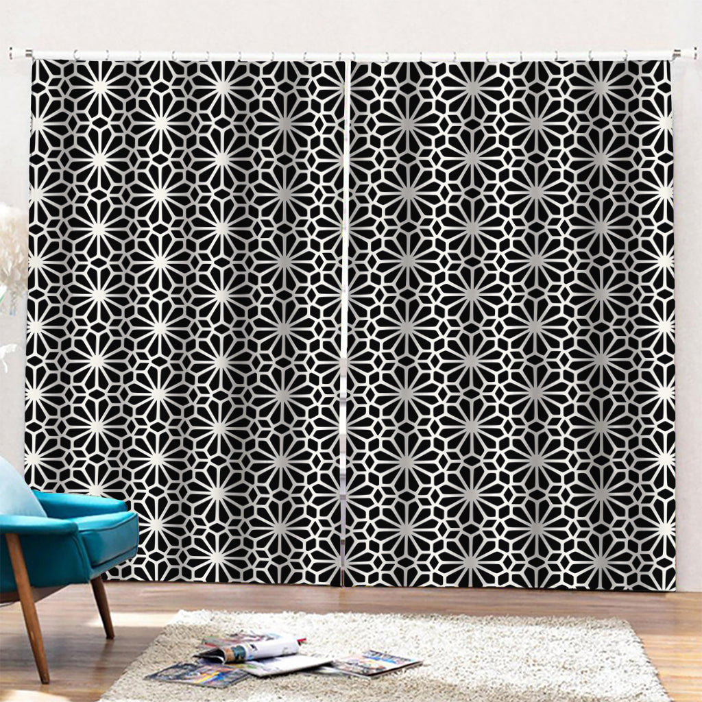 Black And White Geometric Floral Print Pencil Pleat Curtains