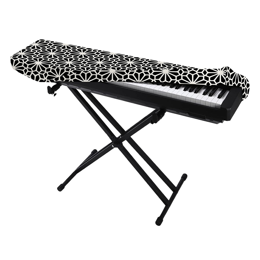 Black And White Geometric Floral Print Piano Keyboard Cover