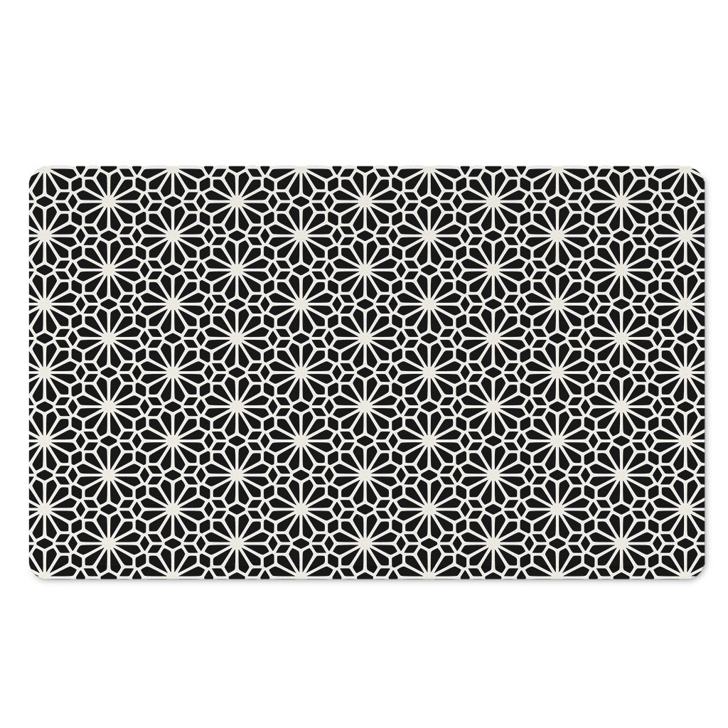 Black And White Geometric Floral Print Polyester Doormat