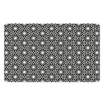 Black And White Geometric Floral Print Polyester Doormat