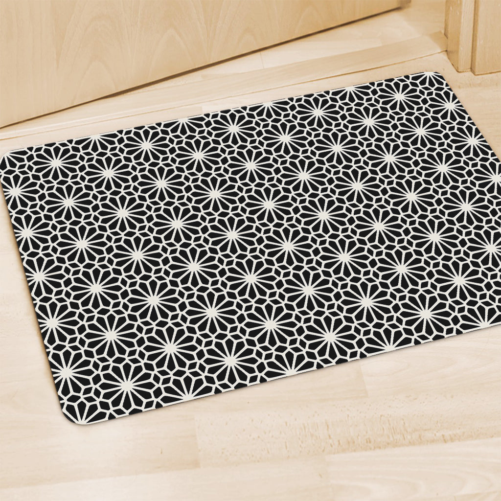 Black And White Geometric Floral Print Polyester Doormat