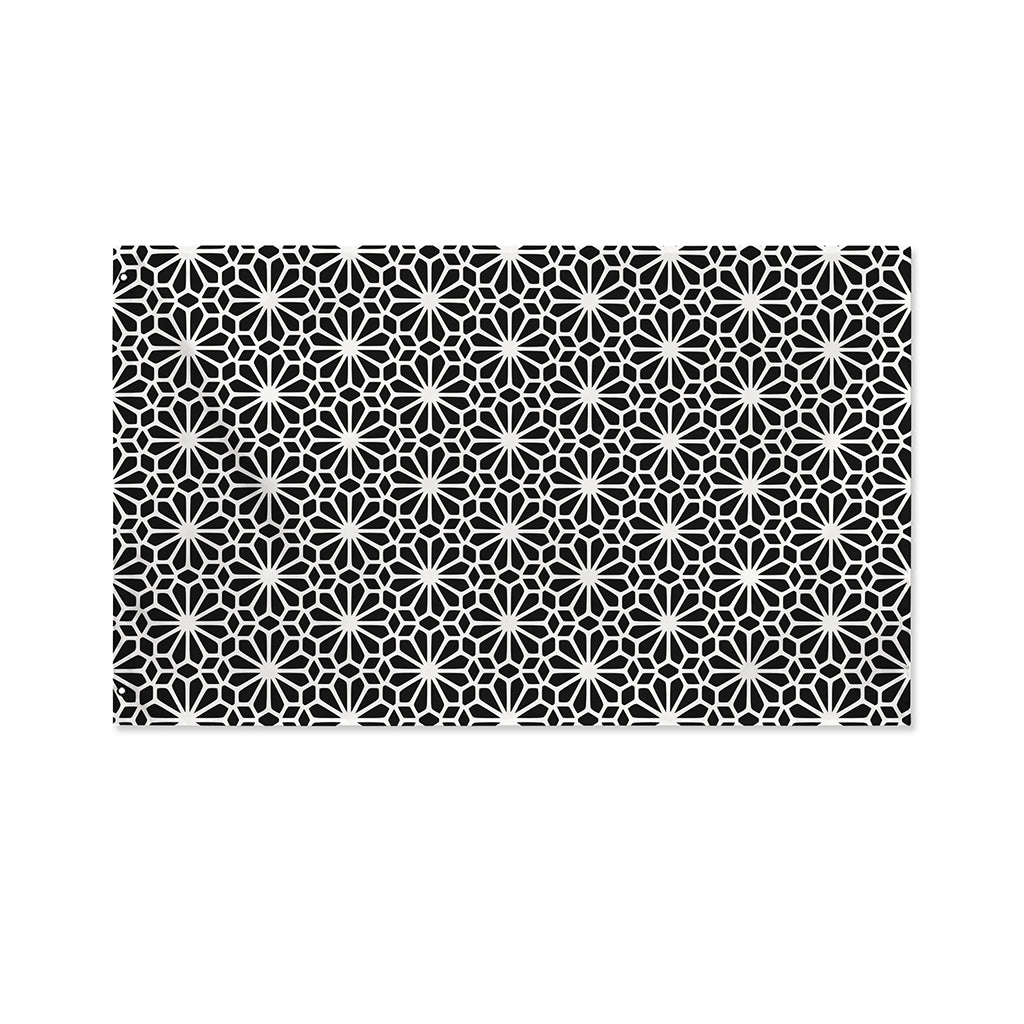 Black And White Geometric Floral Print Polyester Flag