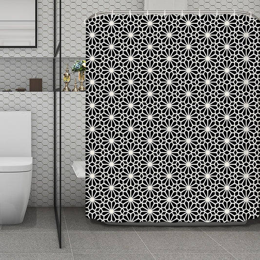Black And White Geometric Floral Print Polyester Shower Curtain